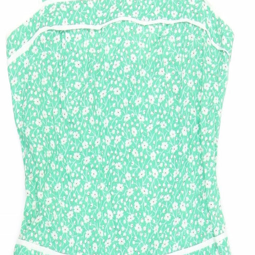 Topshop Womens Green Floral Cotton Tank Dress Size 10 Square Neck Zip