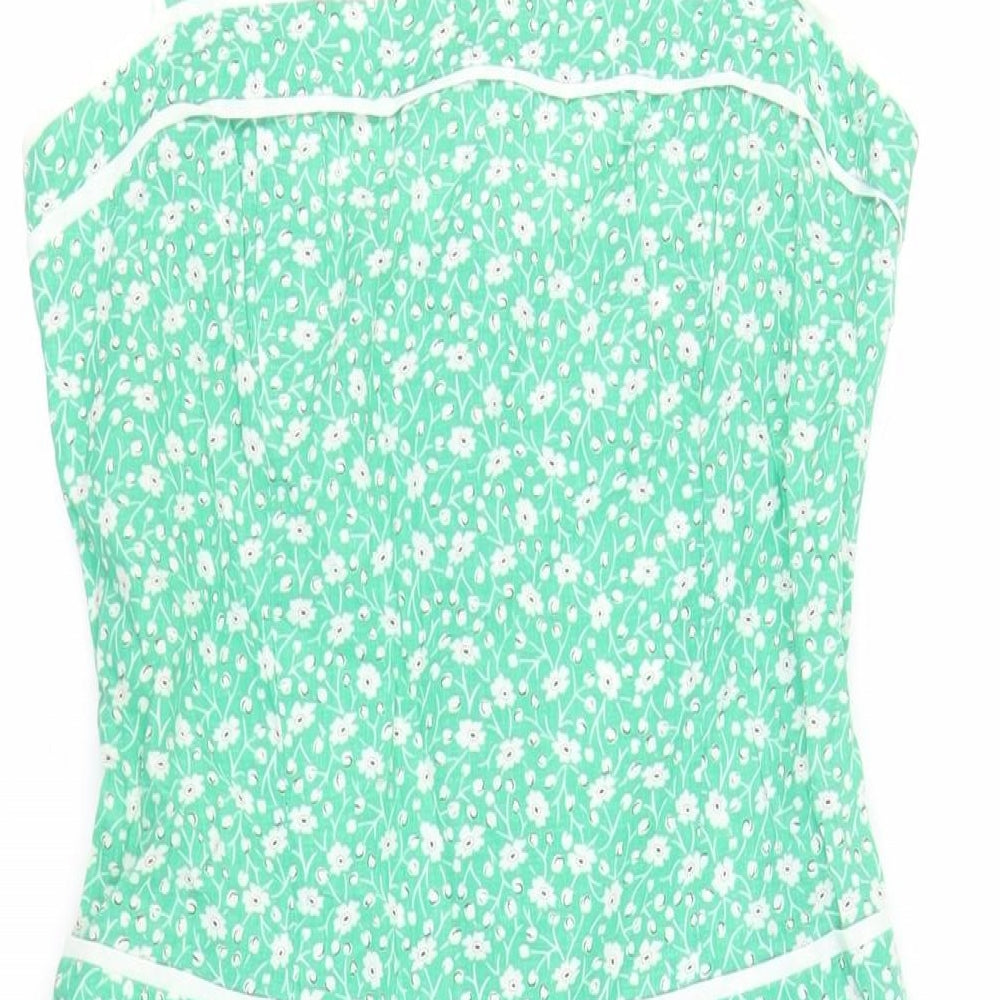 Topshop Womens Green Floral Cotton Tank Dress Size 10 Square Neck Zip