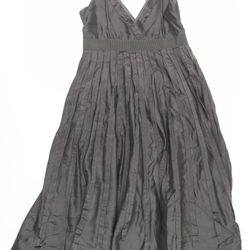 Zara Womens Grey Silk Fit & Flare Size S V-Neck Zip