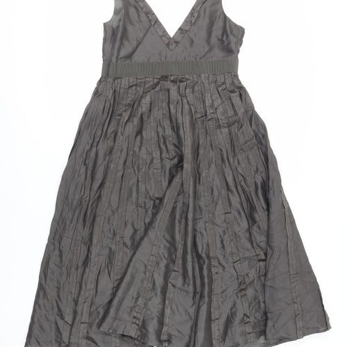 Zara Womens Grey Silk Fit & Flare Size S V-Neck Zip