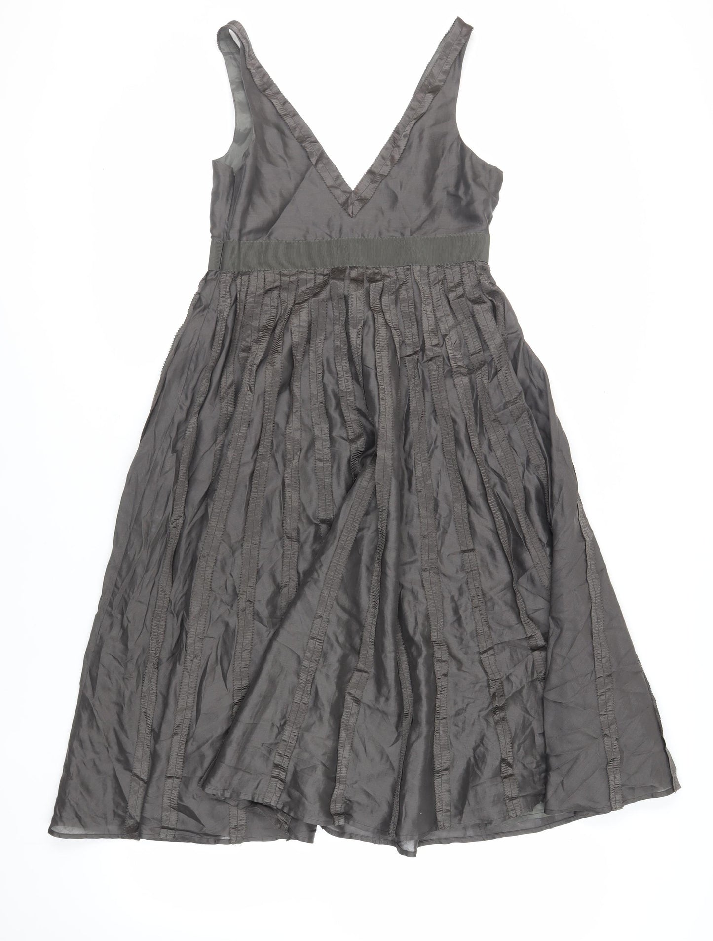 Zara Womens Grey Silk Fit & Flare Size S V-Neck Zip