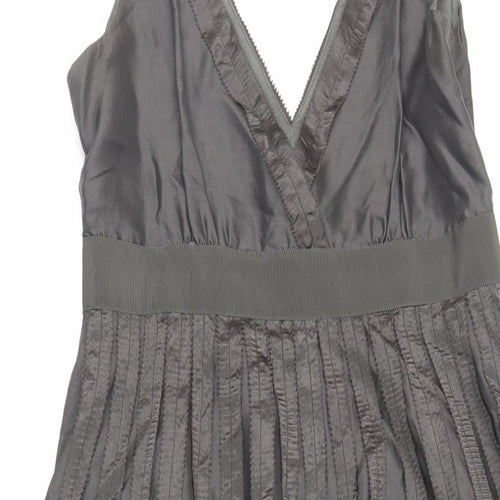 Zara Womens Grey Silk Fit & Flare Size S V-Neck Zip