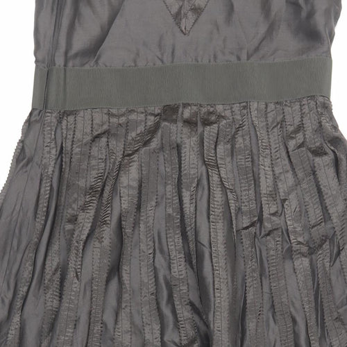 Zara Womens Grey Silk Fit & Flare Size S V-Neck Zip