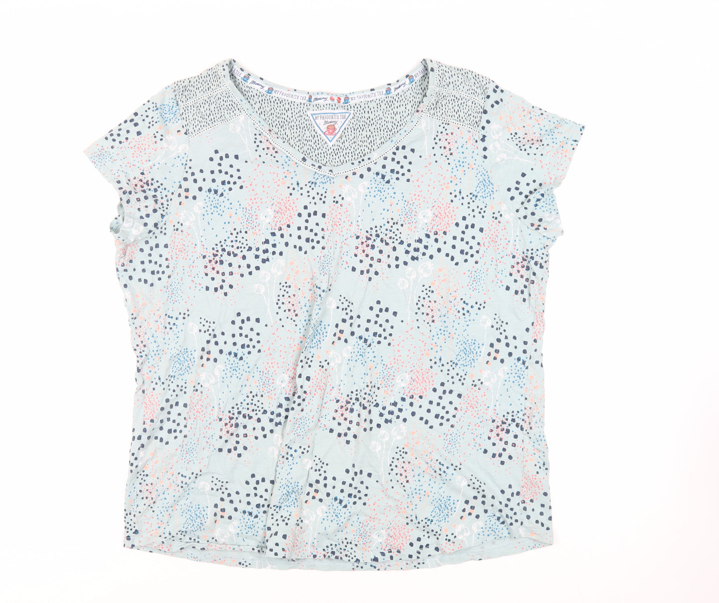 MANTARAY PRODUCTS Womens Blue Geometric Cotton Basic T-Shirt Size 20 V-Neck