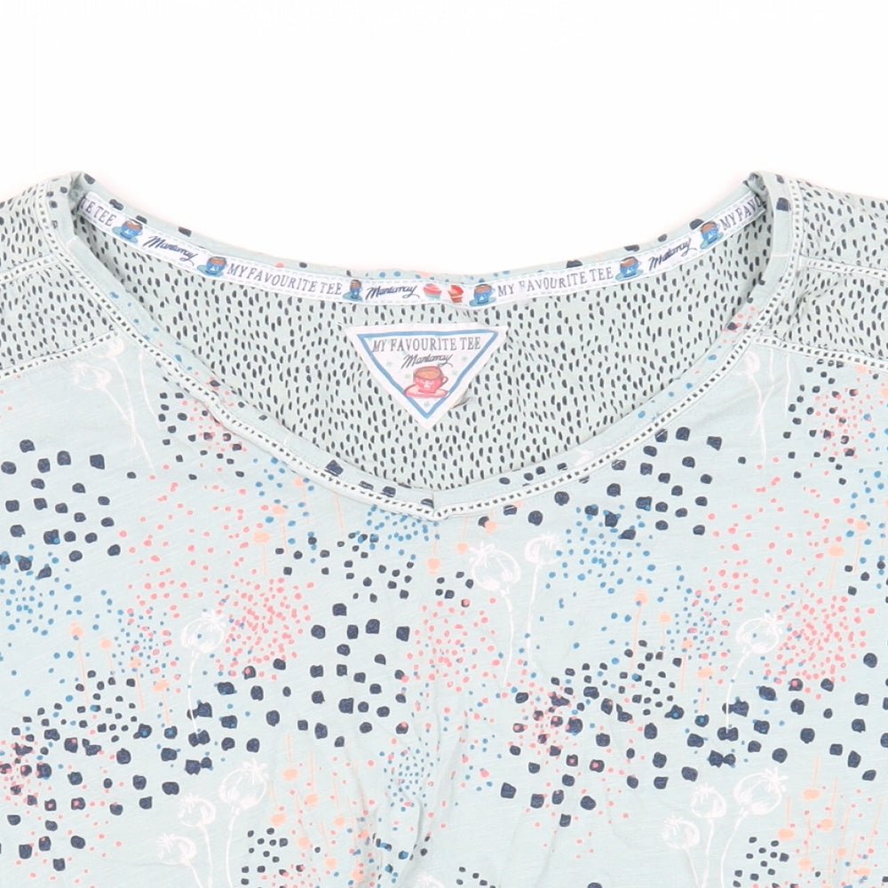 MANTARAY PRODUCTS Womens Blue Geometric Cotton Basic T-Shirt Size 20 V-Neck