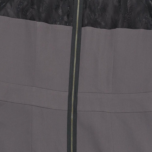Marks and Spencer Womens Grey Polyester Pencil Dress Size 16 Round Neck Zip - Lace Sleeve