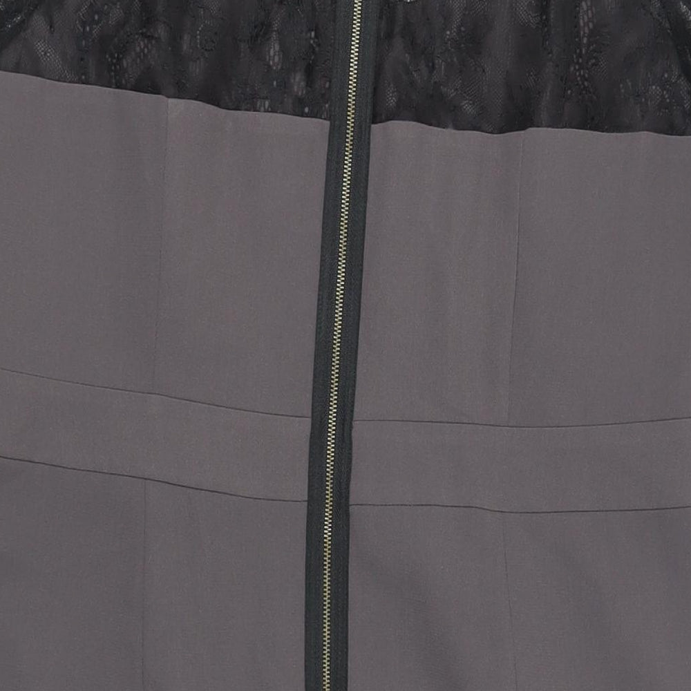 Marks and Spencer Womens Grey Polyester Pencil Dress Size 16 Round Neck Zip - Lace Sleeve