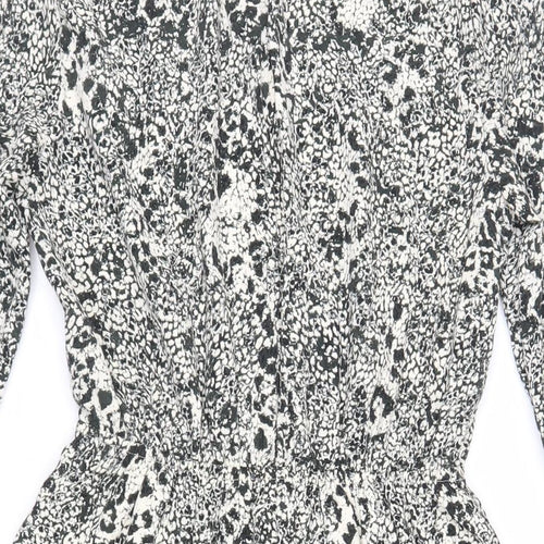 H7M Womens Black Geometric Polyester Fit & Flare Size 6 Round Neck - Elasticated Waist