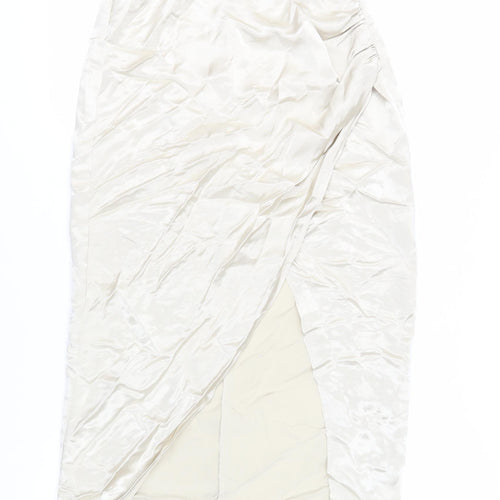 Zara Womens Beige Polyester Straight & Pencil Skirt Size M Zip - Wrap Front Detail