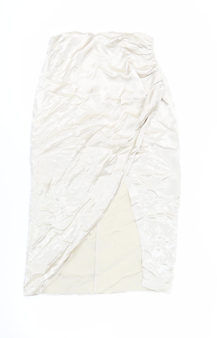 Zara Womens Beige Polyester Straight & Pencil Skirt Size M Zip - Wrap Front Detail