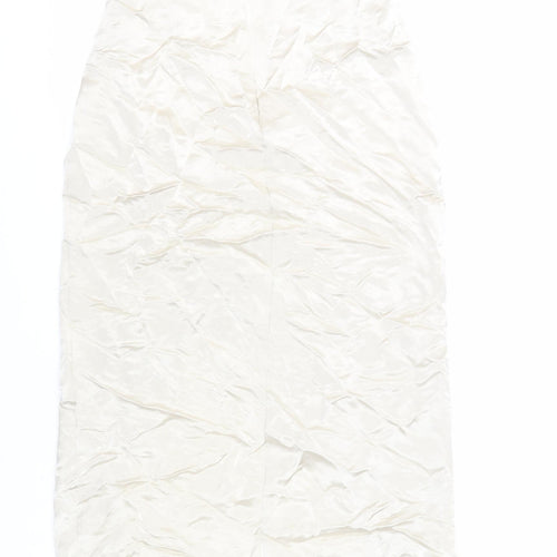 Zara Womens Beige Polyester Straight & Pencil Skirt Size M Zip - Wrap Front Detail