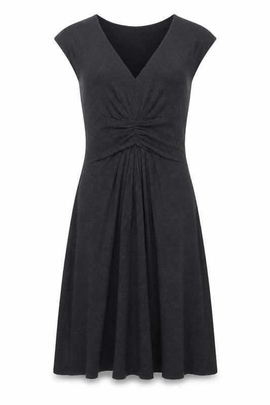 Front view of The White Company women’s grey viscose fit & flare, size XS, v-neck