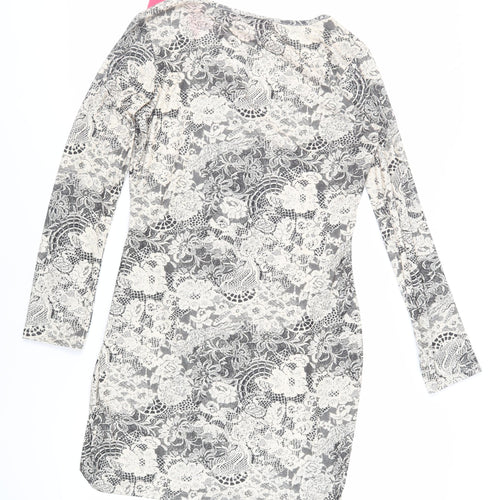 Boohoo Womens Beige Floral Polyester Mini Size 16 V-Neck Pullover
