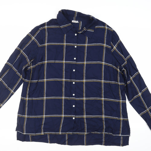 Damart Womens Blue Plaid Viscose Basic Button-Up Size 24 Collared