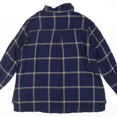 Damart Womens Blue Plaid Viscose Basic Button-Up Size 24 Collared