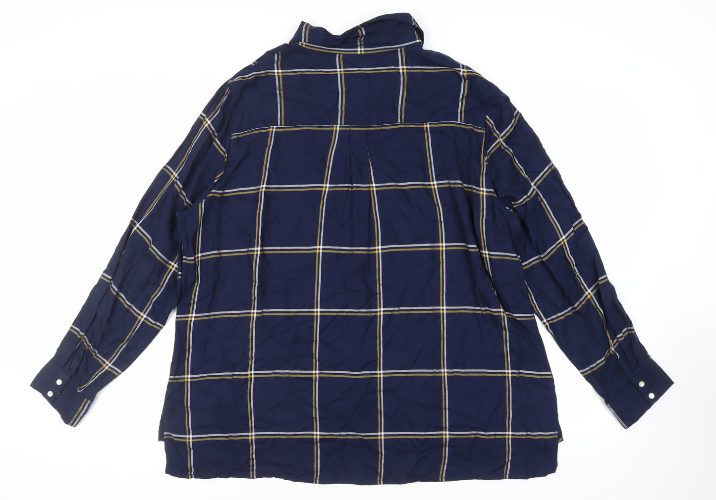 Damart Womens Blue Plaid Viscose Basic Button-Up Size 24 Collared