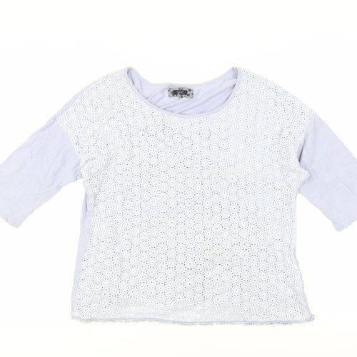 NEXT Womens Blue Cotton Basic T-Shirt Size 16 Boat Neck - Embroidered