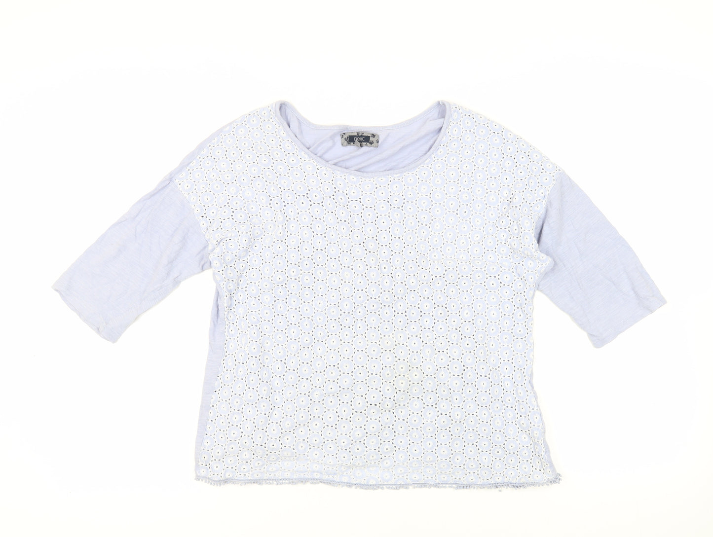 NEXT Womens Blue Cotton Basic T-Shirt Size 16 Boat Neck - Embroidered