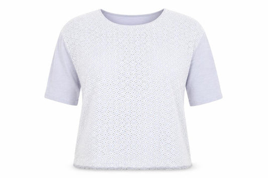 Front view of Next women’s blue cotton basic t-shirt, size UK 16, boat neck - embroidered