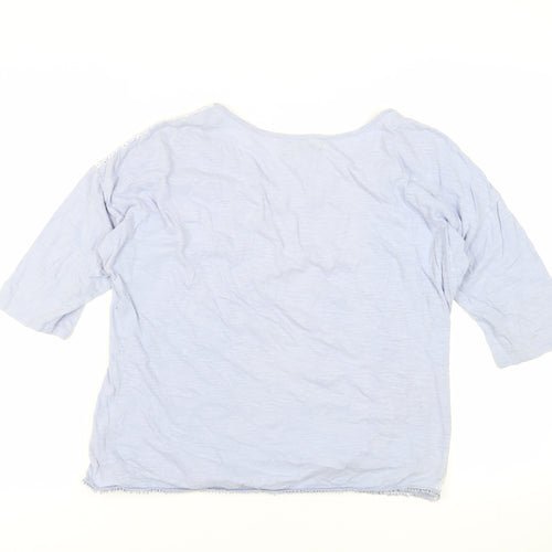 NEXT Womens Blue Cotton Basic T-Shirt Size 16 Boat Neck - Embroidered