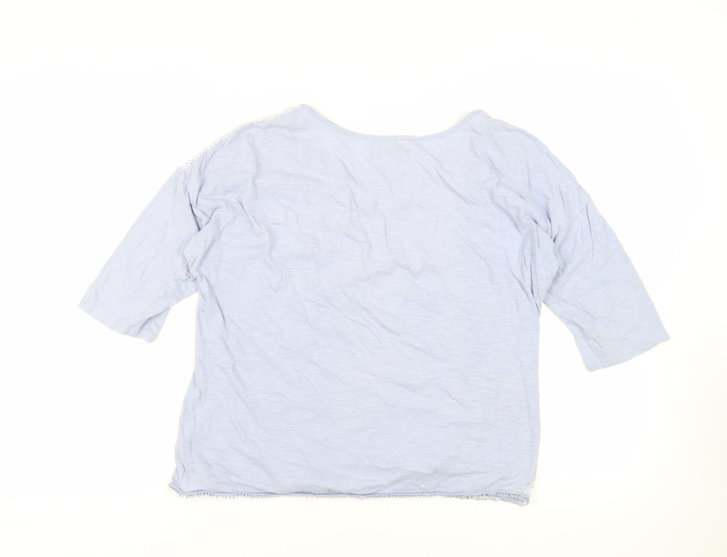NEXT Womens Blue Cotton Basic T-Shirt Size 16 Boat Neck - Embroidered