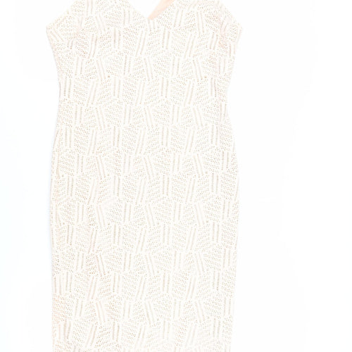 River Island Womens Pink Geometric Polyester Bodycon Size 12 V-Neck Pullover - Glitter