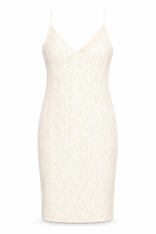 Front view of River Island women’s pink geometric polyester bodycon, size UK 12, v-neck pullover - glitter