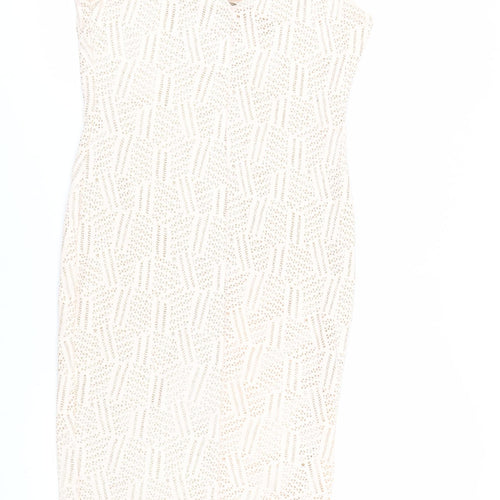 River Island Womens Pink Geometric Polyester Bodycon Size 12 V-Neck Pullover - Glitter