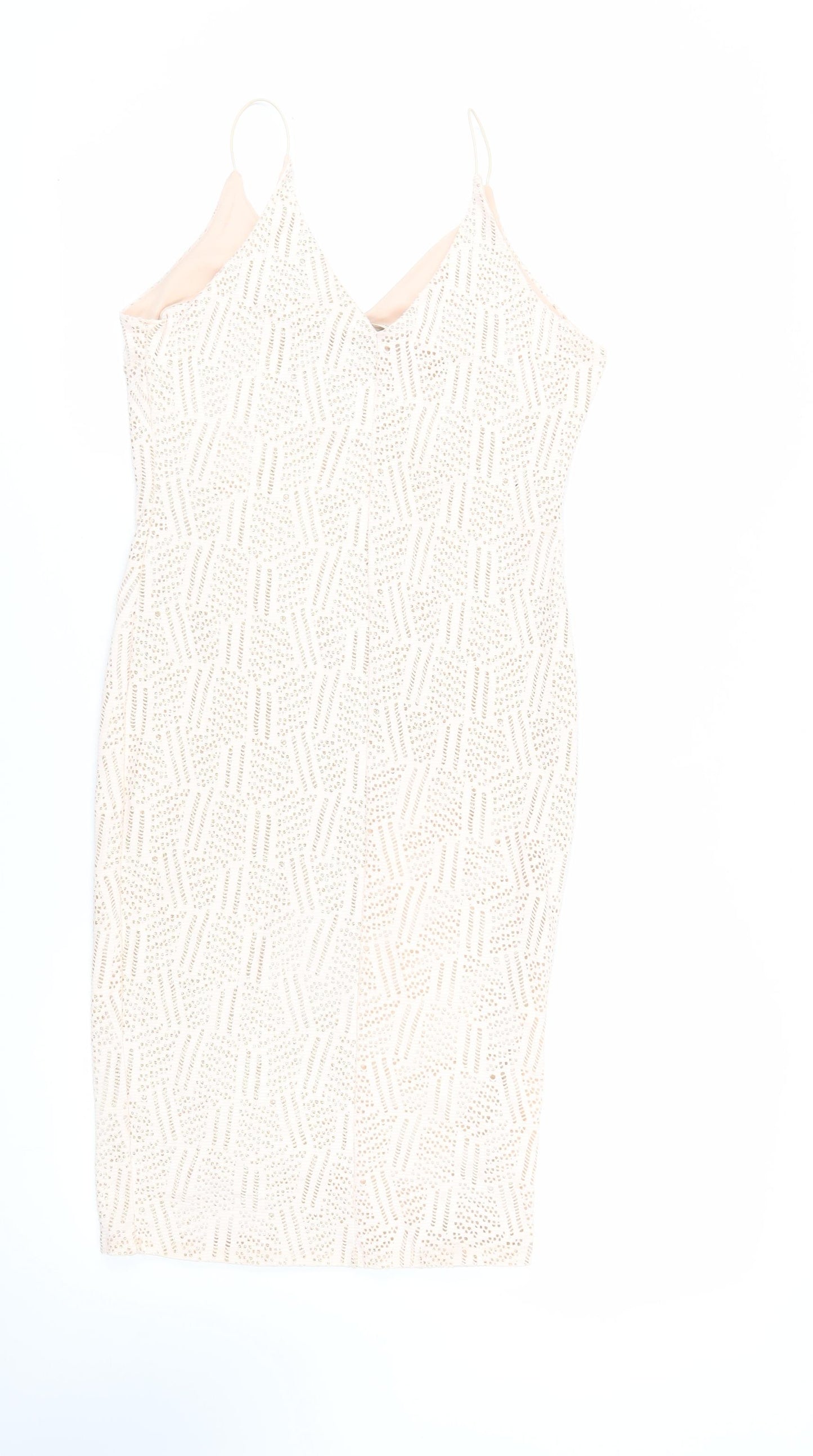 River Island Womens Pink Geometric Polyester Bodycon Size 12 V-Neck Pullover - Glitter