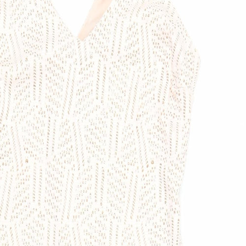River Island Womens Pink Geometric Polyester Bodycon Size 12 V-Neck Pullover - Glitter