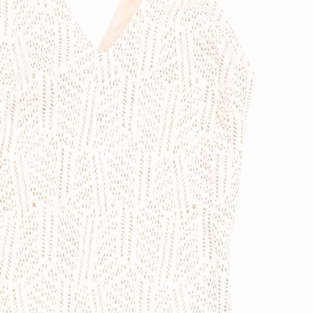 River Island Womens Pink Geometric Polyester Bodycon Size 12 V-Neck Pullover - Glitter
