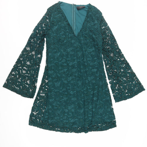 AX Paris Womens Green Polyester Mini Size 8 V-Neck Zip