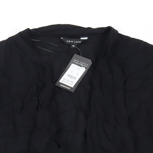 New Look Womens Black Viscose Kimono Blouse Size 10 V-Neck - Open