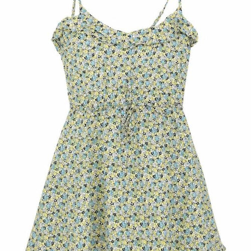 H&M Womens Green Floral Viscose Mini Size 8 Round Neck - Adjustable Waist