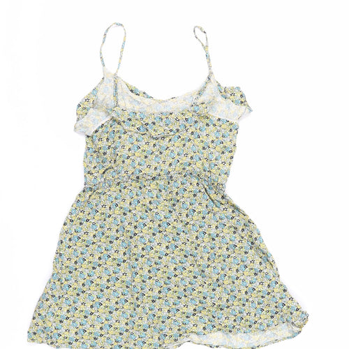 H&M Womens Green Floral Viscose Mini Size 8 Round Neck - Adjustable Waist