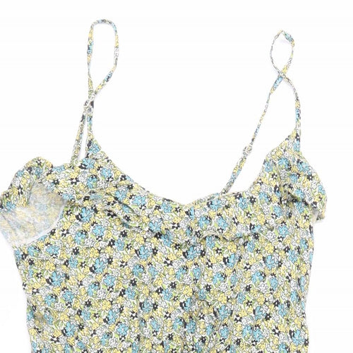 H&M Womens Green Floral Viscose Mini Size 8 Round Neck - Adjustable Waist