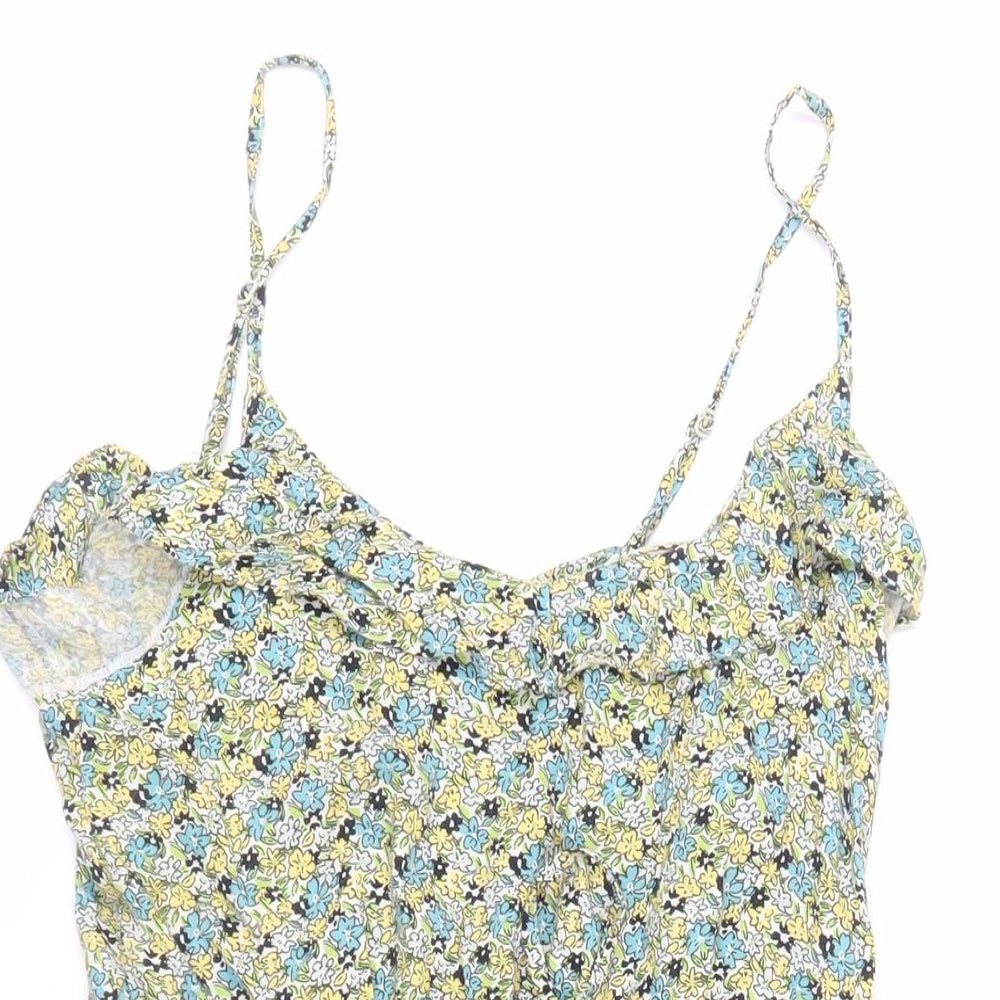 H&M Womens Green Floral Viscose Mini Size 8 Round Neck - Adjustable Waist
