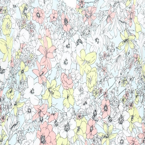Marks and Spencer Womens Blue Floral Viscose A-Line Size 10 Round Neck Button