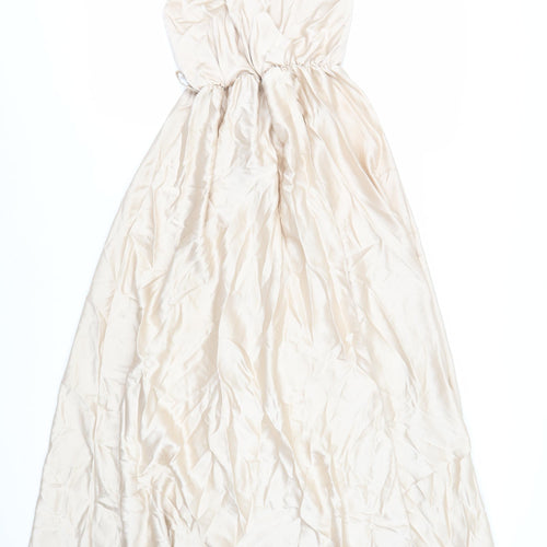 Boohoo Womens Beige Polyester Slip Dress Size 10 V-Neck - Elasticated Waist