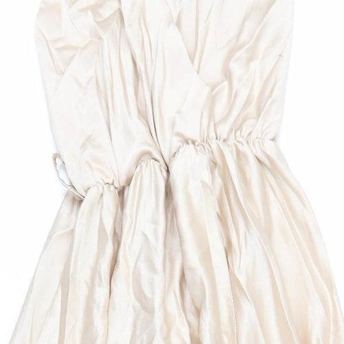 Boohoo Womens Beige Polyester Slip Dress Size 10 V-Neck - Elasticated Waist
