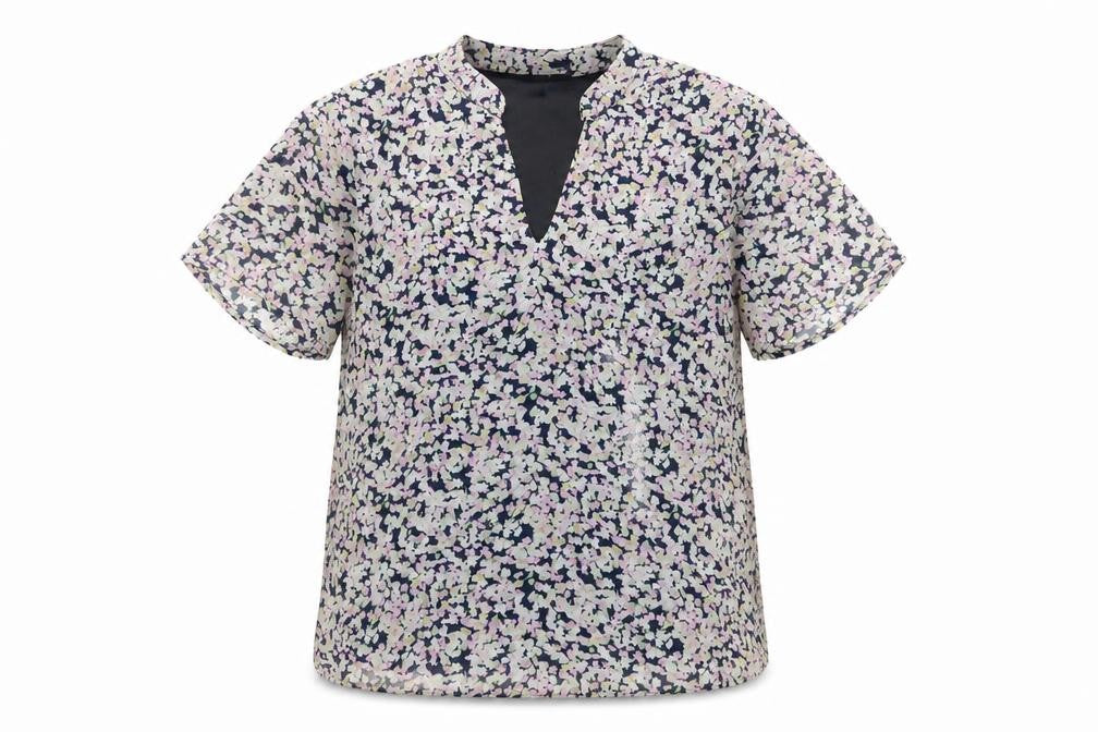 Front view of VILA women’s multicoloured floral polyester basic blouse, size UK 6, v-neck