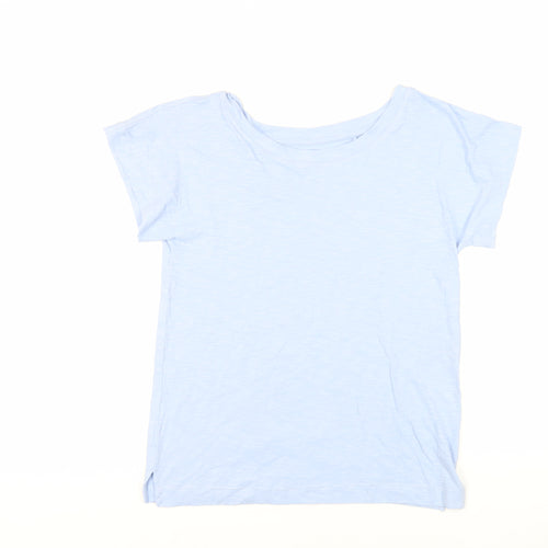 Marks and Spencer Womens Blue Cotton Basic T-Shirt Size 8 Boat Neck