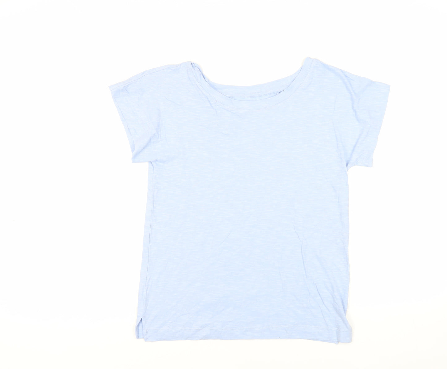 Marks and Spencer Womens Blue Cotton Basic T-Shirt Size 8 Boat Neck