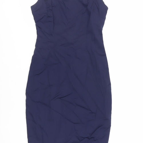 Hilton Weiner Womens Blue Cotton Pencil Dress Size XS Boat Neck Zip