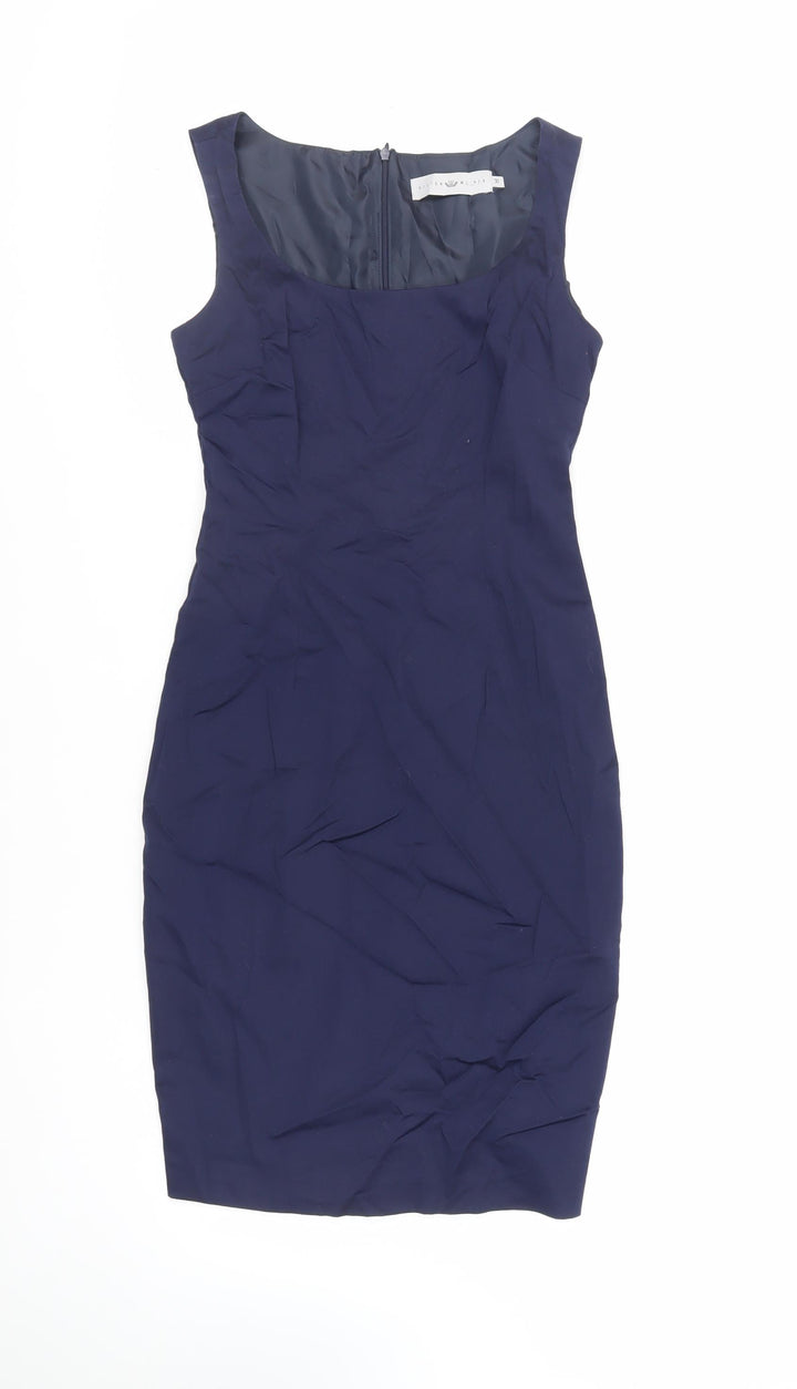 Hilton Weiner Womens Blue Cotton Pencil Dress Size XS Boat Neck Zip