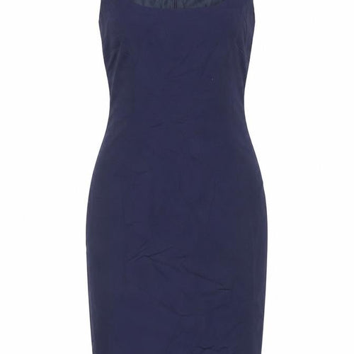 Hilton Weiner Womens Blue Cotton Pencil Dress Size XS Boat Neck Zip