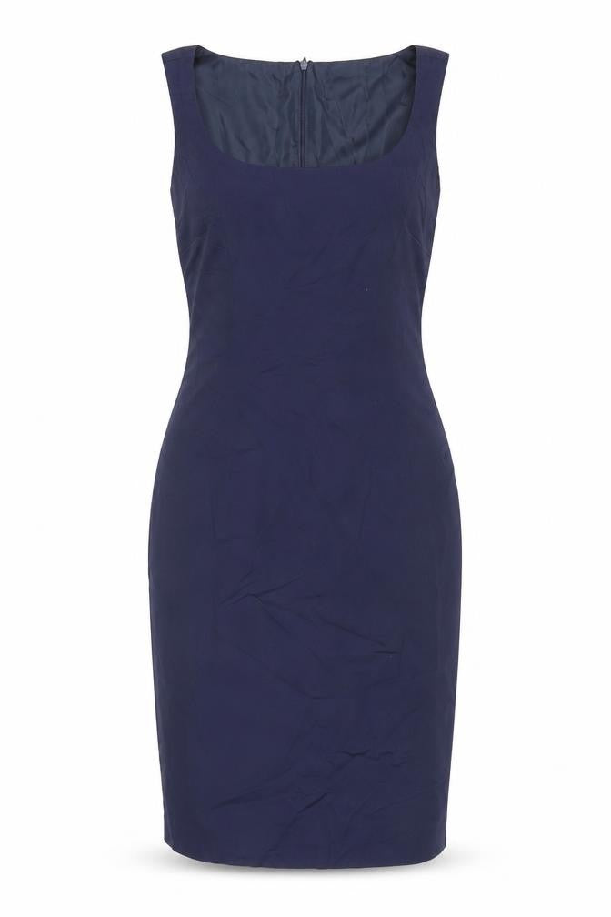 Hilton Weiner Womens Blue Cotton Pencil Dress Size XS Boat Neck Zip