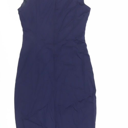 Hilton Weiner Womens Blue Cotton Pencil Dress Size XS Boat Neck Zip