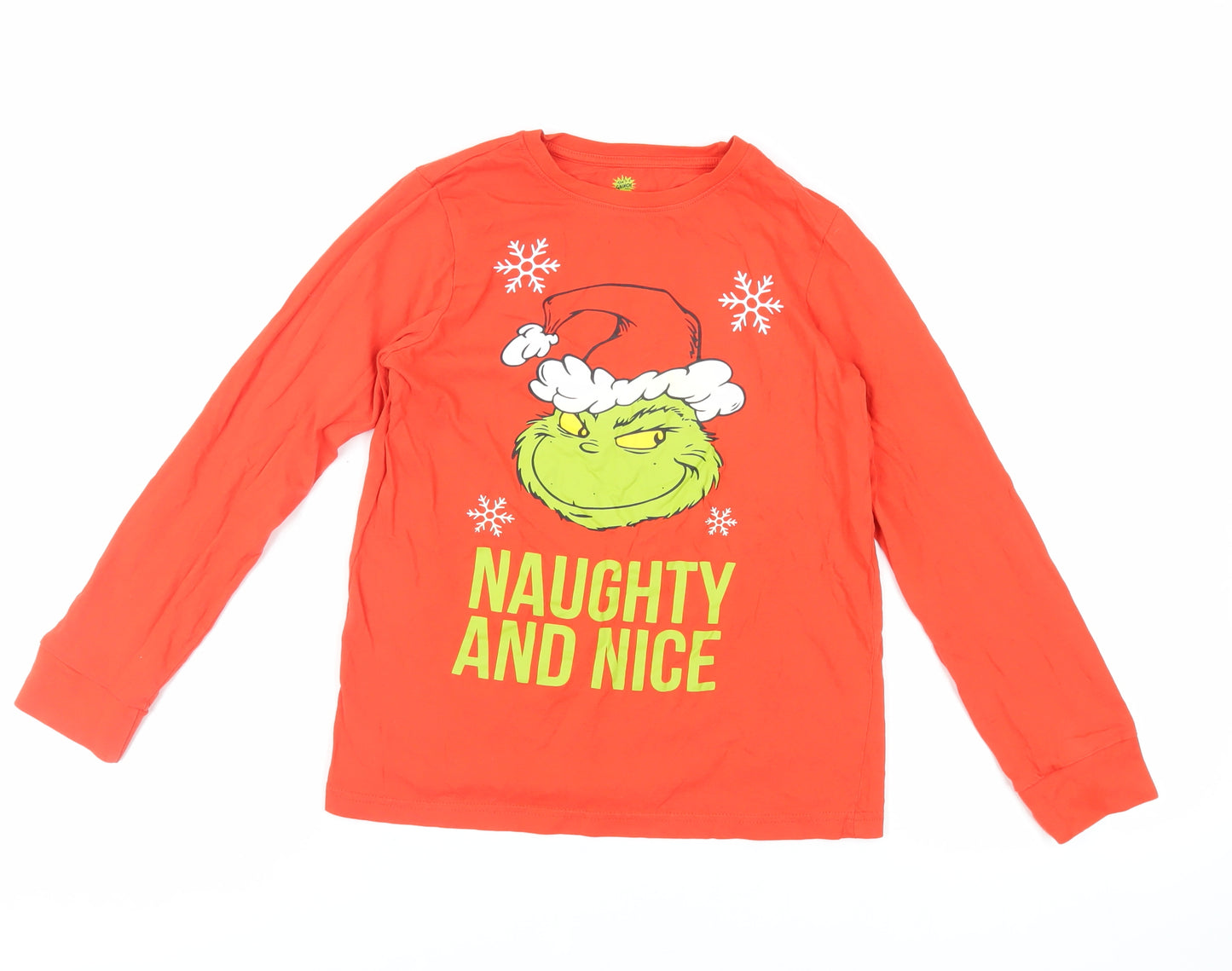 Disney Girls Red Cotton Pullover T-Shirt Size 10-11 Years Crew Neck - The Grinch Christmas