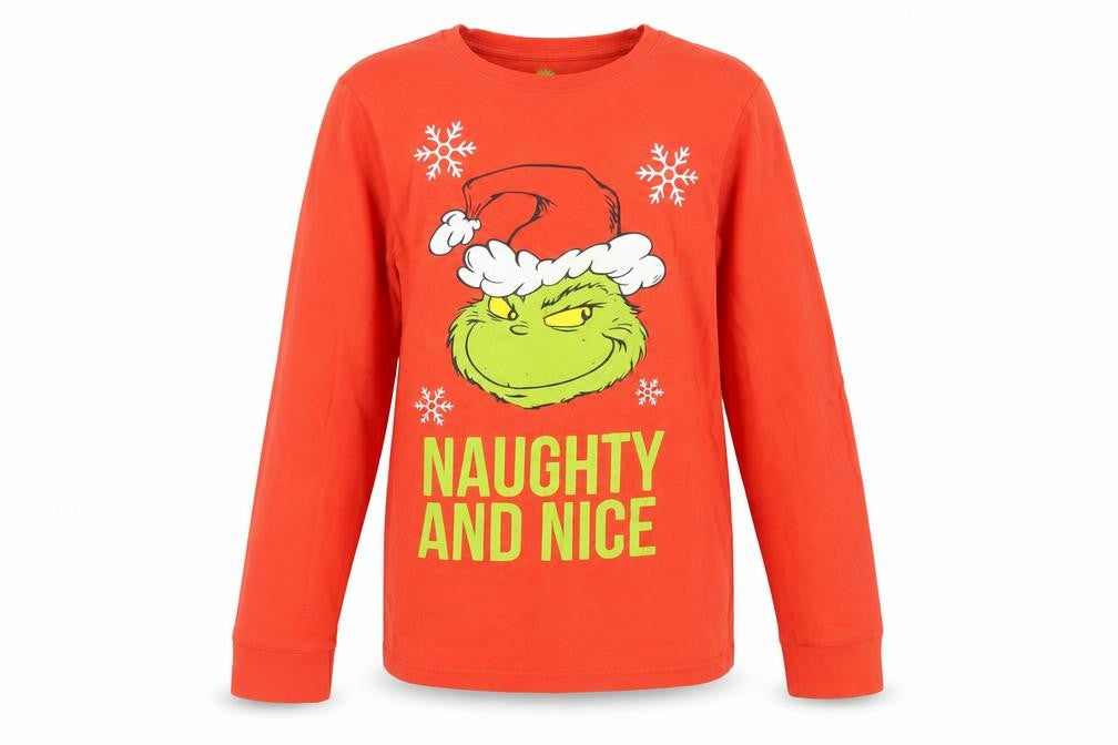 Disney Girls Red Cotton Pullover T-Shirt Size 10-11 Years Crew Neck - The Grinch Christmas